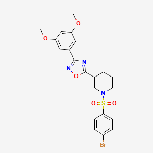molecular formula C21H22BrN3O5S B2701941 1-[(4-Bromophenyl)sulfonyl]-3-[3-(3,5-dimethoxyphenyl)-1,2,4-oxadiazol-5-yl]piperidine CAS No. 1031933-29-5