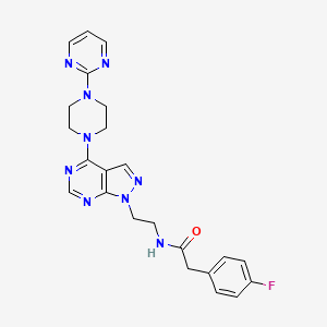 molecular formula C23H24FN9O B2701947 2-(4-氟苯基)-N-(2-(4-(4-(嘧啶-2-基)哌嗪-1-基)-1H-吡唑并[3,4-d]嘧啶-1-基)乙基)乙酰胺 CAS No. 1021025-62-6