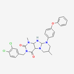 molecular formula C29H25Cl2N5O3 B2701950 3-[(3,4-二氯苯基)甲基]-1,7-二甲基-9-(4-苯氧基苯基)-1H,2H,3H,4H,6H,7H,8H,9H-嘧啶并[1,2-g]嘧啶-2,4-二酮 CAS No. 1321918-90-4