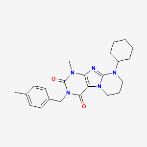 molecular formula C23H29N5O2 B2702015 9-cyclohexyl-1-methyl-3-[(4-methylphenyl)methyl]-1H,2H,3H,4H,6H,7H,8H,9H-pyrimido[1,2-g]purine-2,4-dione CAS No. 850243-73-1