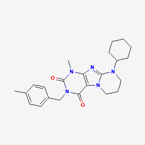 molecular formula C23H29N5O2 B2702015 9-cyclohexyl-1-methyl-3-[(4-methylphenyl)methyl]-7,8-dihydro-6H-purino[7,8-a]pyrimidine-2,4-dione CAS No. 850243-73-1