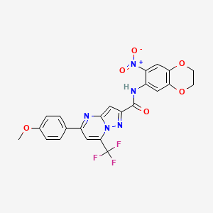 molecular formula C23H16F3N5O6 B2702016 5-(4-methoxyphenyl)-N-(7-nitro-2,3-dihydrobenzo[b][1,4]dioxin-6-yl)-7-(trifluoromethyl)pyrazolo[1,5-a]pyrimidine-2-carboxamide CAS No. 313245-48-6