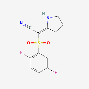 molecular formula C12H10F2N2O2S B2702020 (2E)-[(2,5-二氟苯基)磺酰](吡咯啉-2-基亚乙腈 CAS No. 1454881-52-7