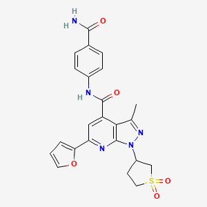 molecular formula C23H21N5O5S B2702022 N-(4-carbamoylphenyl)-1-(1,1-dioxidotetrahydrothiophen-3-yl)-6-(furan-2-yl)-3-methyl-1H-pyrazolo[3,4-b]pyridine-4-carboxamide CAS No. 1105246-01-2