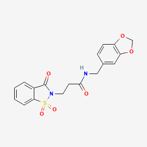 molecular formula C18H16N2O6S B2702029 N-(benzo[d][1,3]dioxol-5-ylmethyl)-3-(1,1-dioxido-3-oxobenzo[d]isothiazol-2(3H)-yl)propanamide CAS No. 899995-95-0