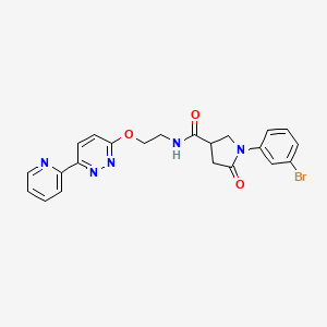 molecular formula C22H20BrN5O3 B2702031 1-(3-bromophenyl)-5-oxo-N-(2-((6-(pyridin-2-yl)pyridazin-3-yl)oxy)ethyl)pyrrolidine-3-carboxamide CAS No. 1257549-22-6