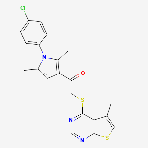 molecular formula C22H20ClN3OS2 B2702035 1-(1-(4-chlorophenyl)-2,5-dimethyl-1H-pyrrol-3-yl)-2-((5,6-dimethylthieno[2,3-d]pyrimidin-4-yl)thio)ethanone CAS No. 670270-30-1