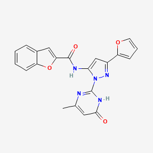 molecular formula C21H15N5O4 B2702038 N-(3-(furan-2-yl)-1-(4-methyl-6-oxo-1,6-dihydropyrimidin-2-yl)-1H-pyrazol-5-yl)benzofuran-2-carboxamide CAS No. 1207027-14-2