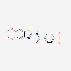 molecular formula C17H14N2O5S2 B2702052 N-(6,7-dihydro-[1,4]dioxino[2,3-f][1,3]benzothiazol-2-yl)-4-methylsulfonylbenzamide CAS No. 896360-06-8