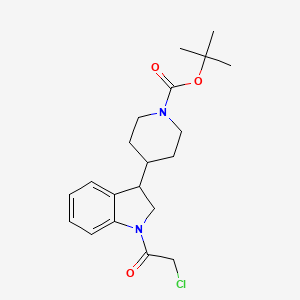 molecular formula C20H27ClN2O3 B2702150 Tert-butyl 4-[1-(2-chloroacetyl)-2,3-dihydroindol-3-yl]piperidine-1-carboxylate CAS No. 2361843-86-7