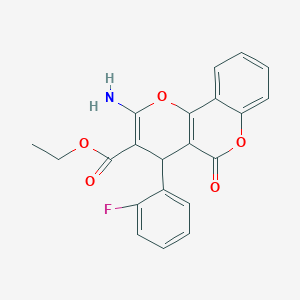 molecular formula C21H16FNO5 B2702159 ethyl 2-amino-4-(2-fluorophenyl)-5-oxo-4H,5H-pyrano[3,2-c]chromene-3-carboxylate CAS No. 302904-13-8