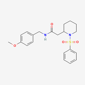 molecular formula C21H26N2O4S B2702176 2-[1-(benzenesulfonyl)piperidin-2-yl]-N-[(4-methoxyphenyl)methyl]acetamide CAS No. 1021118-07-9