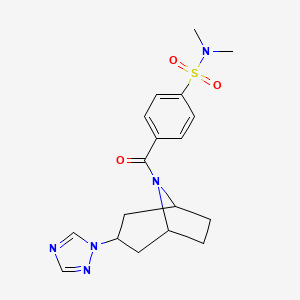 molecular formula C18H23N5O3S B2702196 N,N-dimethyl-4-[3-(1H-1,2,4-triazol-1-yl)-8-azabicyclo[3.2.1]octane-8-carbonyl]benzene-1-sulfonamide CAS No. 2309777-04-4