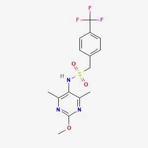 molecular formula C15H16F3N3O3S B2702218 N-(2-methoxy-4,6-dimethylpyrimidin-5-yl)-1-[4-(trifluoromethyl)phenyl]methanesulfonamide CAS No. 2192745-00-7