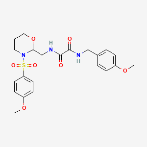 molecular formula C22H27N3O7S B2702224 N1-(4-methoxybenzyl)-N2-((3-((4-methoxyphenyl)sulfonyl)-1,3-oxazinan-2-yl)methyl)oxalamide CAS No. 872880-73-4