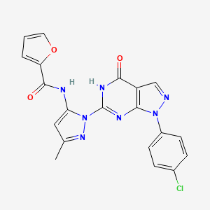 molecular formula C20H14ClN7O3 B2702236 N-(1-(1-(4-chlorophenyl)-4-oxo-4,5-dihydro-1H-pyrazolo[3,4-d]pyrimidin-6-yl)-3-methyl-1H-pyrazol-5-yl)furan-2-carboxamide CAS No. 1171029-92-7