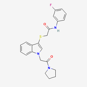 molecular formula C22H22FN3O2S B2702248 N-(3-fluorophenyl)-2-({1-[2-oxo-2-(pyrrolidin-1-yl)ethyl]-1H-indol-3-yl}sulfanyl)acetamide CAS No. 877658-77-0