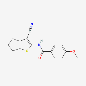 molecular formula C16H14N2O2S B2702258 N-(3-cyano-5,6-dihydro-4H-cyclopenta[b]thiophen-2-yl)-4-methoxybenzamide CAS No. 301234-74-2