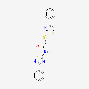 molecular formula C19H14N4OS3 B2702276 N-(3-phenyl-1,2,4-thiadiazol-5-yl)-2-[(4-phenyl-1,3-thiazol-2-yl)sulfanyl]acetamide CAS No. 727689-60-3