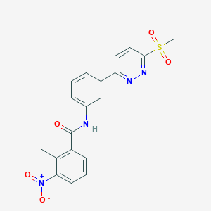molecular formula C20H18N4O5S B2702295 N-{3-[6-(ethanesulfonyl)pyridazin-3-yl]phenyl}-2-methyl-3-nitrobenzamide CAS No. 946356-34-9