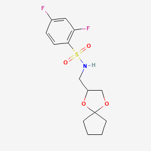 molecular formula C14H17F2NO4S B2702358 N-({1,4-dioxaspiro[4.4]nonan-2-yl}methyl)-2,4-difluorobenzene-1-sulfonamide CAS No. 899734-08-8