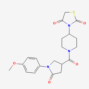 molecular formula C20H23N3O5S B2702385 3-(1-(1-(4-Methoxyphenyl)-5-oxopyrrolidine-3-carbonyl)piperidin-4-yl)thiazolidine-2,4-dione CAS No. 1795301-58-4