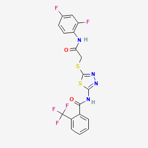 molecular formula C18H11F5N4O2S2 B2702392 N-(5-((2-((2,4-difluorophenyl)amino)-2-oxoethyl)thio)-1,3,4-thiadiazol-2-yl)-2-(trifluoromethyl)benzamide CAS No. 868975-11-5