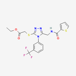 molecular formula C19H17F3N4O3S2 B2702442 ethyl 2-[(5-{[(thiophen-2-yl)formamido]methyl}-4-[3-(trifluoromethyl)phenyl]-4H-1,2,4-triazol-3-yl)sulfanyl]acetate CAS No. 689749-23-3