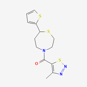 molecular formula C13H15N3OS3 B2702459 4-(4-methyl-1,2,3-thiadiazole-5-carbonyl)-7-(thiophen-2-yl)-1,4-thiazepane CAS No. 1705218-01-4
