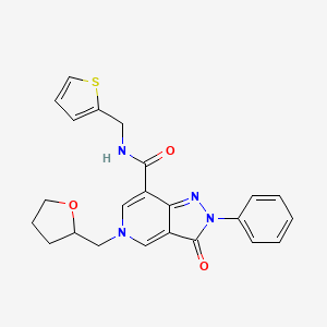 molecular formula C23H22N4O3S B2702472 3-oxo-2-phenyl-5-((tetrahydrofuran-2-yl)methyl)-N-(thiophen-2-ylmethyl)-3,5-dihydro-2H-pyrazolo[4,3-c]pyridine-7-carboxamide CAS No. 921507-64-4