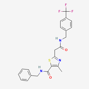 molecular formula C22H20F3N3O2S B2702483 N-benzyl-4-methyl-2-[({[4-(trifluoromethyl)phenyl]methyl}carbamoyl)methyl]-1,3-thiazole-5-carboxamide CAS No. 1251618-95-7