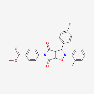 molecular formula C26H21FN2O5 B2702520 methyl 4-[3-(4-fluorophenyl)-2-(2-methylphenyl)-4,6-dioxo-hexahydro-2H-pyrrolo[3,4-d][1,2]oxazol-5-yl]benzoate CAS No. 474005-16-8