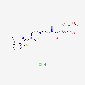 molecular formula C24H29ClN4O3S B2702532 N-(2-(4-(4,5-dimethylbenzo[d]thiazol-2-yl)piperazin-1-yl)ethyl)-2,3-dihydrobenzo[b][1,4]dioxine-6-carboxamide hydrochloride CAS No. 1215410-64-2