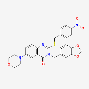 molecular formula C27H24N4O6S B2702544 3-[(2H-1,3-benzodioxol-5-yl)methyl]-6-(morpholin-4-yl)-2-{[(4-nitrophenyl)methyl]sulfanyl}-3,4-dihydroquinazolin-4-one CAS No. 689772-69-8