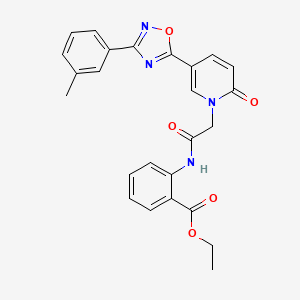 molecular formula C25H22N4O5 B2702552 ethyl 2-(2-{5-[3-(3-methylphenyl)-1,2,4-oxadiazol-5-yl]-2-oxo-1,2-dihydropyridin-1-yl}acetamido)benzoate CAS No. 1326920-12-0