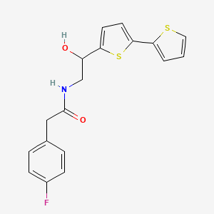 molecular formula C18H16FNO2S2 B2702563 N-(2-{[2,2'-bithiophene]-5-yl}-2-hydroxyethyl)-2-(4-fluorophenyl)acetamide CAS No. 2097929-29-6
