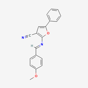 molecular formula C19H14N2O2 B2702570 2-{[(E)-(4-methoxyphenyl)methylidene]amino}-5-phenyl-3-furonitrile CAS No. 325809-24-3