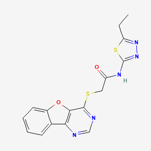 molecular formula C16H13N5O2S2 B2702575 N-(5-ethyl-1,3,4-thiadiazol-2-yl)-2-{8-oxa-3,5-diazatricyclo[7.4.0.0^{2,7}]trideca-1(9),2(7),3,5,10,12-hexaen-6-ylsulfanyl}acetamide CAS No. 851130-15-9