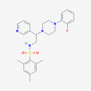 molecular formula C26H31FN4O2S B2702585 N-(2-(4-(2-fluorophenyl)piperazin-1-yl)-2-(pyridin-3-yl)ethyl)-2,4,6-trimethylbenzenesulfonamide CAS No. 863586-86-1