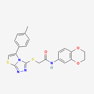 molecular formula C21H18N4O3S2 B2702617 N-(2,3-DIHYDRO-1,4-BENZODIOXIN-6-YL)-2-{[5-(4-METHYLPHENYL)-[1,2,4]TRIAZOLO[3,4-B][1,3]THIAZOL-3-YL]SULFANYL}ACETAMIDE CAS No. 690645-30-8