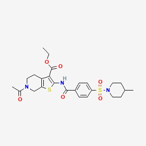 molecular formula C25H31N3O6S2 B2702654 ethyl 6-acetyl-2-{4-[(4-methylpiperidin-1-yl)sulfonyl]benzamido}-4H,5H,6H,7H-thieno[2,3-c]pyridine-3-carboxylate CAS No. 449769-57-7