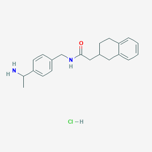 molecular formula C21H27ClN2O B2702665 N-[[4-(1-Aminoethyl)phenyl]methyl]-2-(1,2,3,4-tetrahydronaphthalen-2-yl)acetamide;hydrochloride CAS No. 2418724-13-5