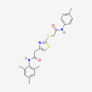 molecular formula C23H25N3O2S2 B2702716 N-mesityl-2-(2-((2-oxo-2-(p-tolylamino)ethyl)thio)thiazol-4-yl)acetamide CAS No. 941981-14-2