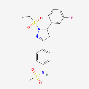 molecular formula C18H20FN3O4S2 B2702728 N-(4-(1-(ethylsulfonyl)-5-(3-fluorophenyl)-4,5-dihydro-1H-pyrazol-3-yl)phenyl)methanesulfonamide CAS No. 835897-59-1
