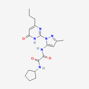 molecular formula C18H24N6O3 B2702732 N1-cyclopentyl-N2-(3-methyl-1-(6-oxo-4-propyl-1,6-dihydropyrimidin-2-yl)-1H-pyrazol-5-yl)oxalamide CAS No. 1014004-61-5