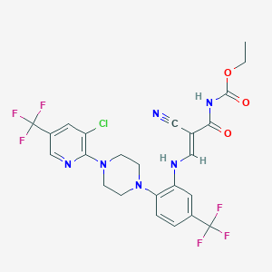 molecular formula C24H21ClF6N6O3 B2702747 Ethyl N-(3-(2-(4-(3-chloro-5-(trifluoromethyl)-2-pyridinyl)piperazino)-5-(trifluoromethyl)anilino)-2-cyanoacryloyl)carbamate CAS No. 338415-42-2