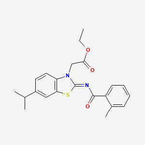 molecular formula C22H24N2O3S B2702768 (Z)-ethyl 2-(6-isopropyl-2-((2-methylbenzoyl)imino)benzo[d]thiazol-3(2H)-yl)acetate CAS No. 897620-28-9