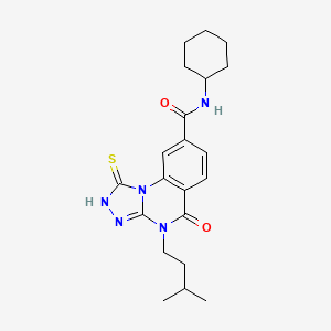 molecular formula C21H27N5O2S B2702828 N-cyclohexyl-4-(3-methylbutyl)-5-oxo-1-sulfanylidene-1H,2H,4H,5H-[1,2,4]triazolo[4,3-a]quinazoline-8-carboxamide CAS No. 1019187-33-7