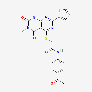 molecular formula C22H19N5O4S2 B2702864 N-(4-acetylphenyl)-2-((6,8-dimethyl-5,7-dioxo-2-(thiophen-2-yl)-5,6,7,8-tetrahydropyrimido[4,5-d]pyrimidin-4-yl)thio)acetamide CAS No. 847191-91-7