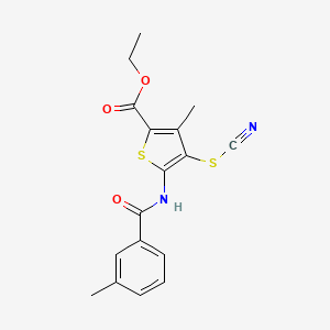 molecular formula C17H16N2O3S2 B2702903 乙酸乙酯 3-甲基-5-(3-甲基苯甲酰胺)-4-硫氰酸甲酯-2-羧酸甲酯 CAS No. 681156-38-7